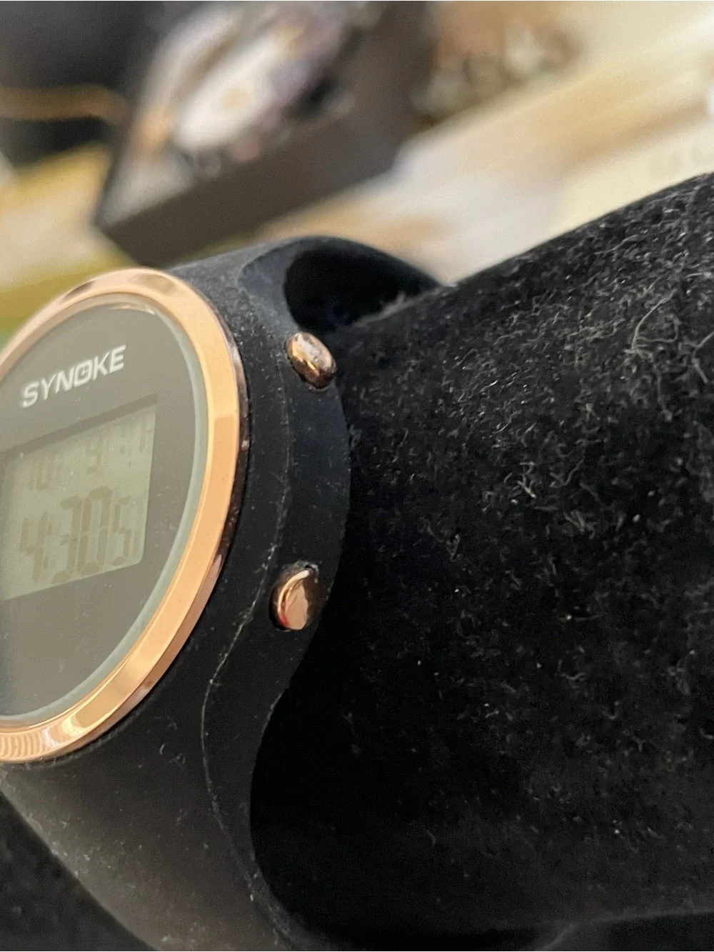 Rose Gold Bezel and Black Digital Fitness Watch
